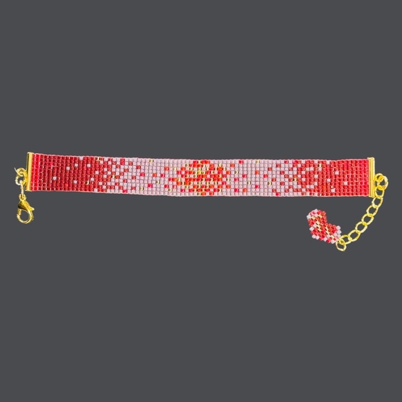 Adjustable Ombre Hand Crafted Cuff Bracelet with Handwoven Heart  Charm - Picture 4 of 7